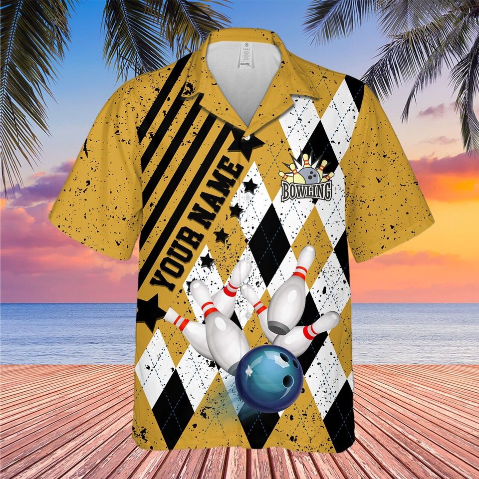 Custom Bowling Personalize Name USA Old Vintage, Bowling Team Hawaiian Shirt
