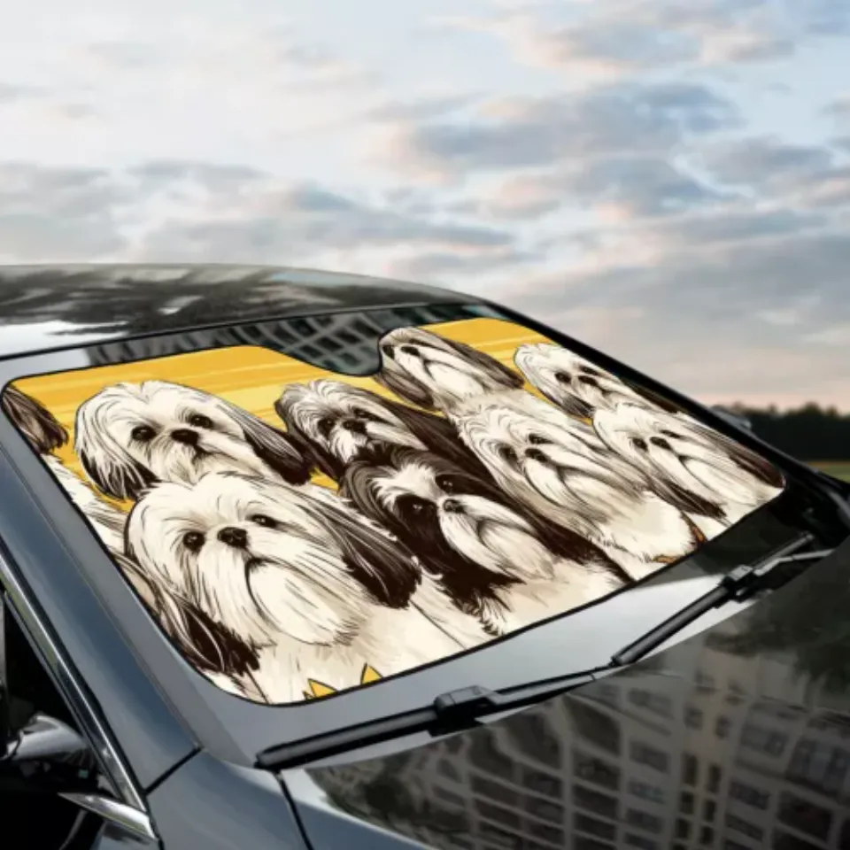 Shih Tzu Happy Team Dogs Sunflowers Car Sun Shade