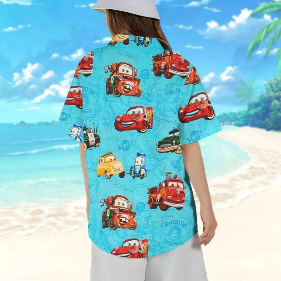 Disney Cars Blue Fabric Pattern, Cars Hawaii Shirt, Car Hawaii Shirt Aloha Short