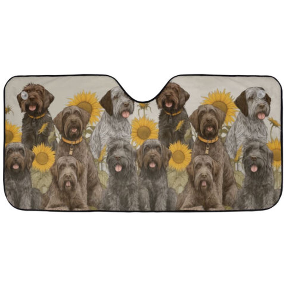 Wirehaired Pointing Griffon Dogs Sunflowers Car Windshield Sun Shade