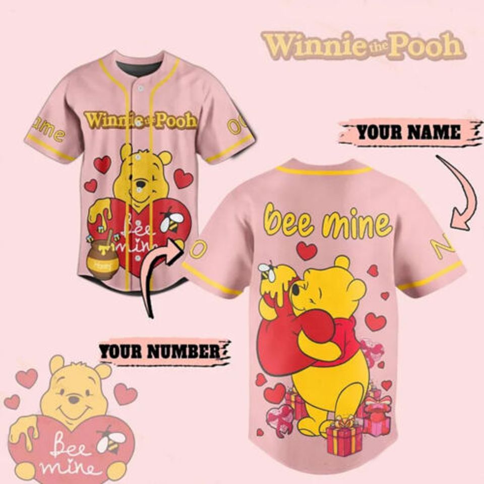 Personalized Winnie The Pooh Be Mine Valentine's Day Baseball Jersey Shirt