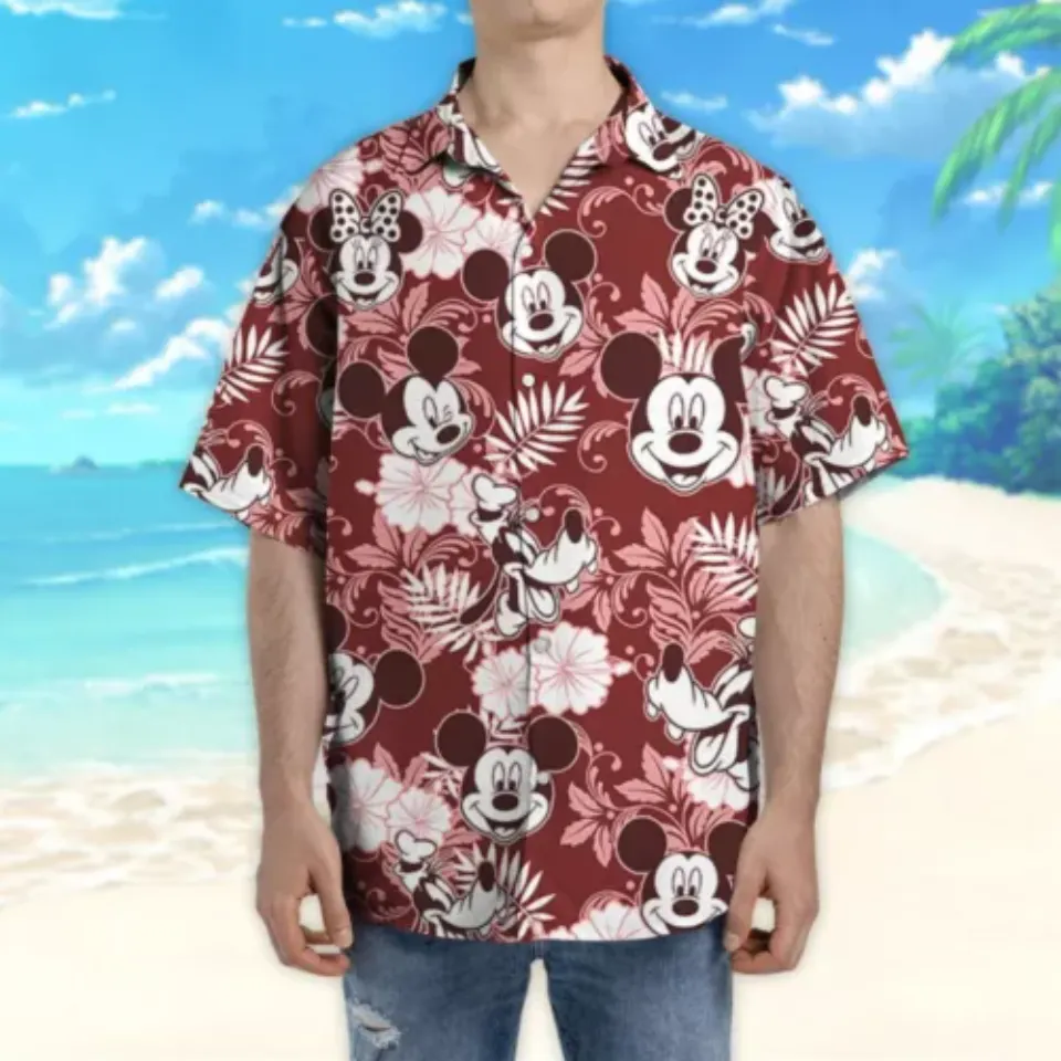 Disney Mickey Minnie Goofy Seamless Summer Tropical Red Style Hawaii Shirt Gift