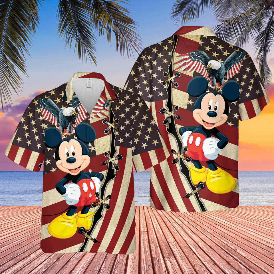 Mickey Mouse Patriot Eagle American Flag Independence Day Hawaiian Shirt