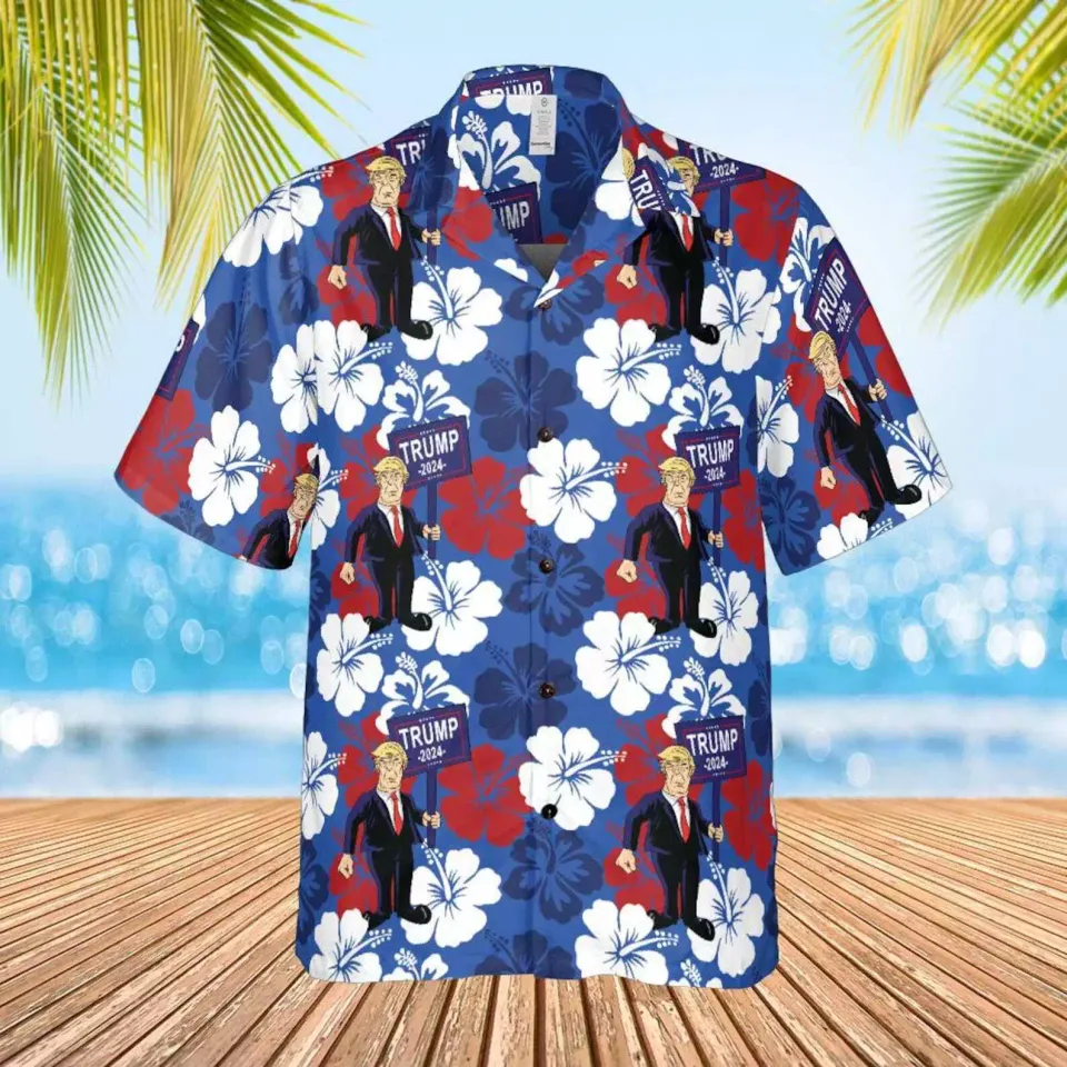 Trump Re-Elect 2024 Tropical Trump Hibiscus Flowers Hawaiian Shirt