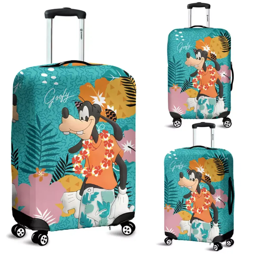 Goofy Dog Tropical Leaves Flowers Summer Vibes Luggage Cover