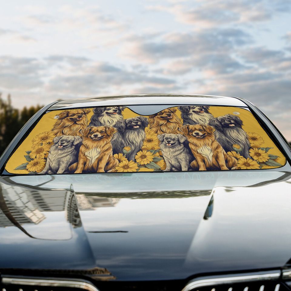 Tibetan Spaniel Dogs Sunflowers Dog Lovers Car Windshield Sun Shade