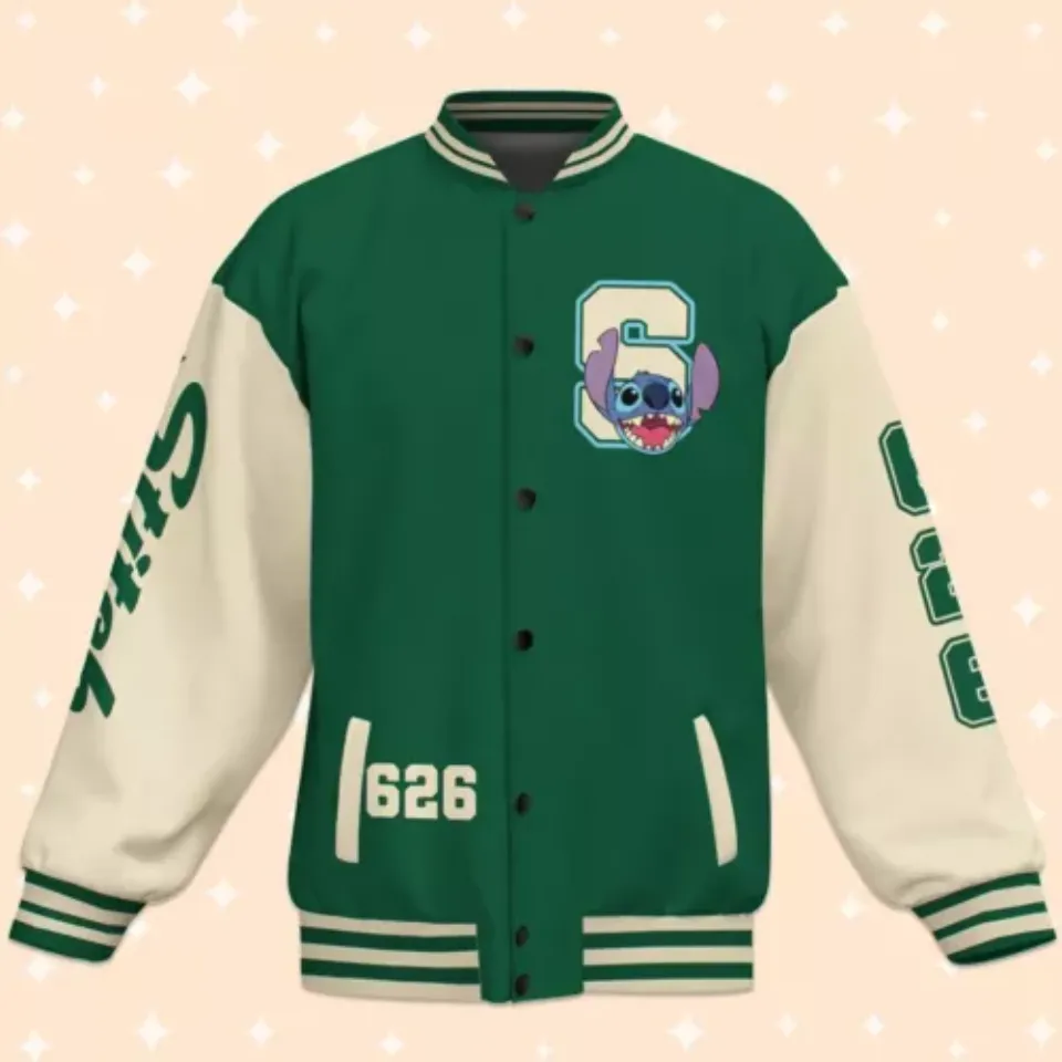 Personalize Disney Stitch Green, Disney Baseball Jacket, Adult Varsity Jacket