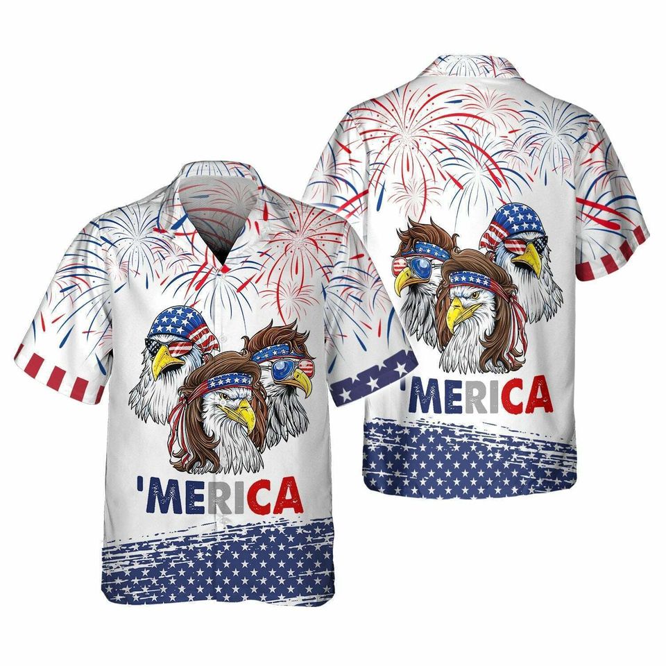 Mullet Eagle American Hawaiian Shirt - Independence Day Is Coming 3D Full Print