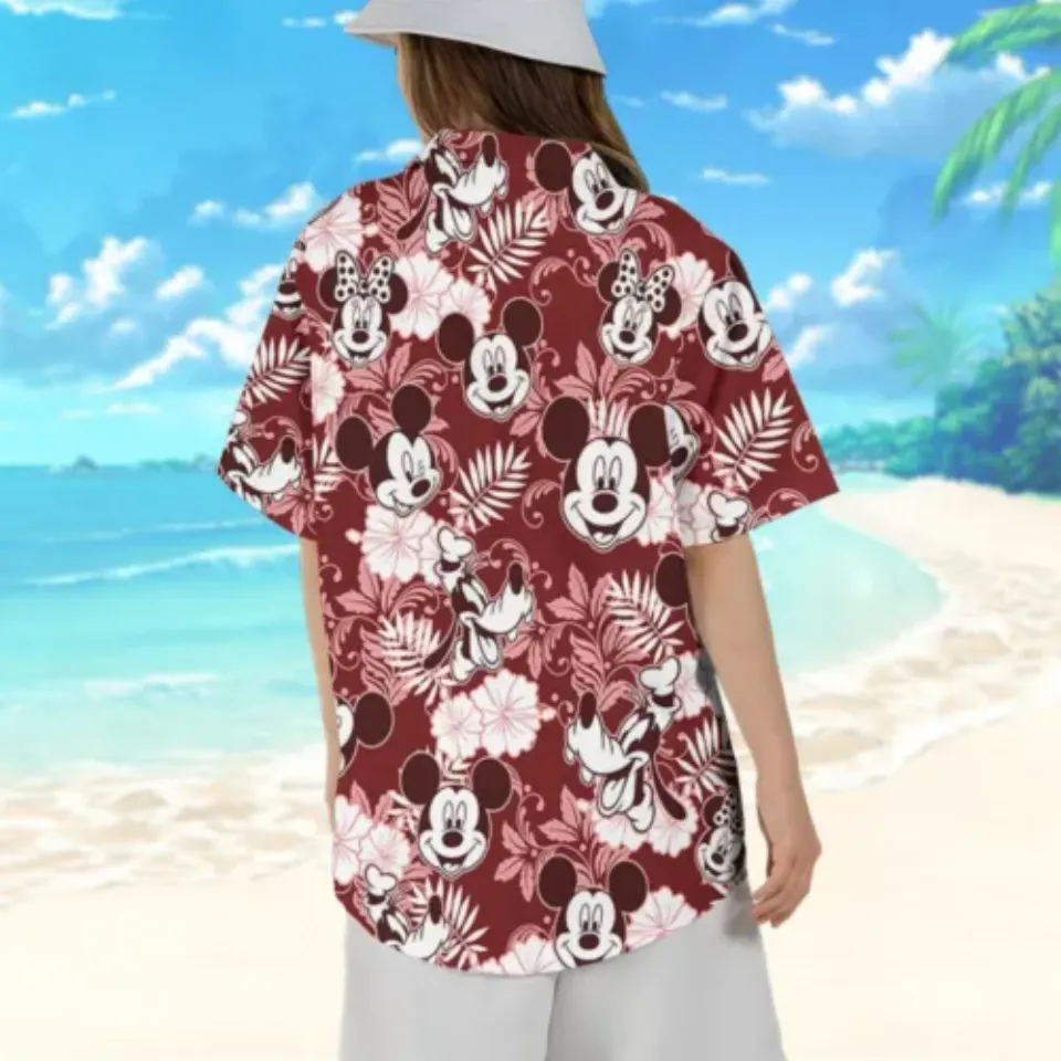 Disney Mickey Minnie Goofy Seamless Summer Tropical Red Style Hawaii Shirt Gift