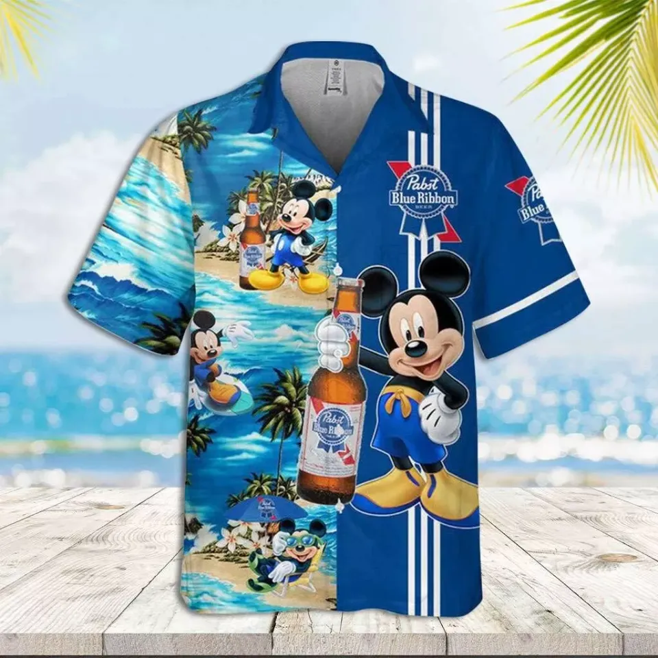 Mickey Pabst Blue Ribbon Hawaiian Shirt, Mickey Pabst Blue Ribbon Summer Shirt
