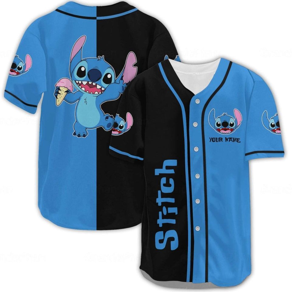 Personalized Stitch Eating Ice Cream I Love Stitch Baseball Jersey Shirt