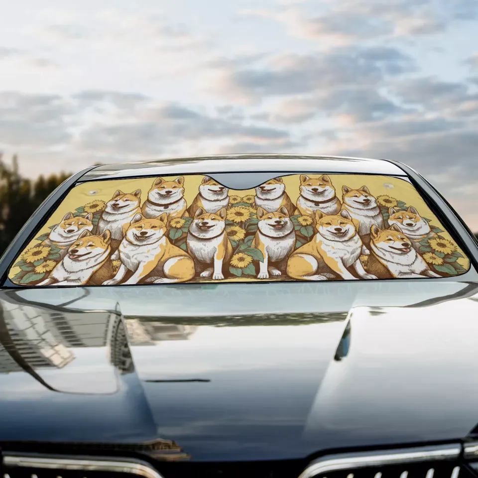 Shiba Inu Dogs Happy Team Dogs Sunflowers Car Sun Shade