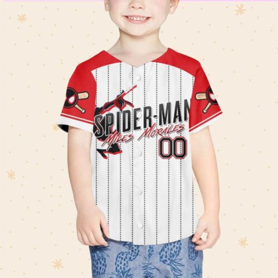 Custom Spider Man Miles Red Swing Jersey, Matching Baseball Team Baseball Jersey