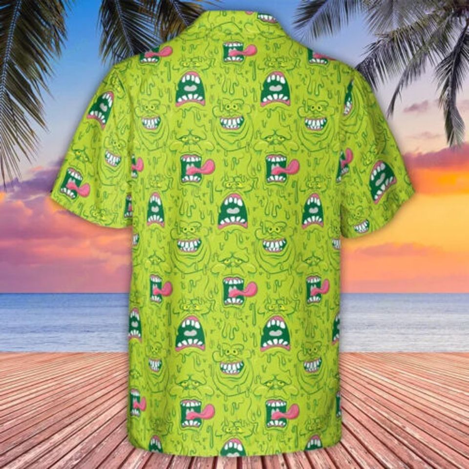 FUNNY FACE EXPRESSION SLIMER GHOSTBUSTERS HAWAIIAN SHIRT