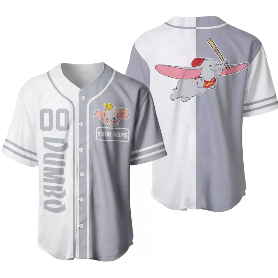 Personalized Dumbo Elephant Baseball Jersey Button Down Shirt