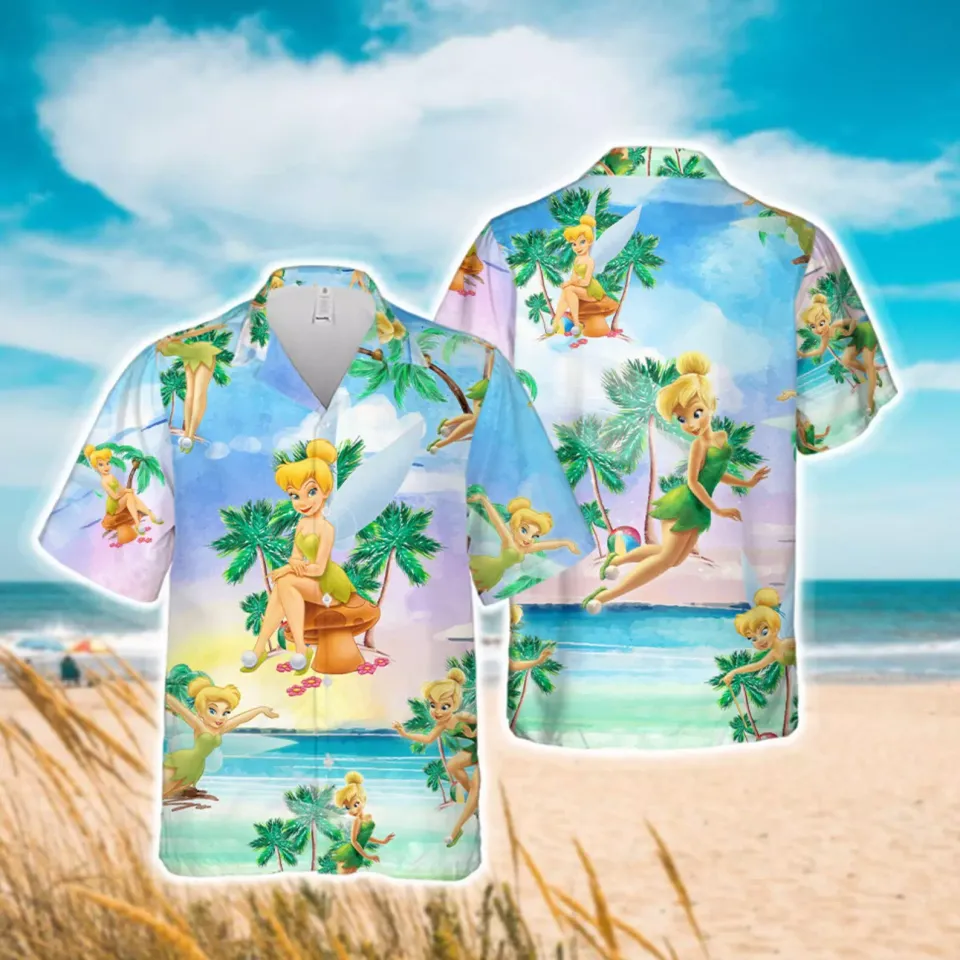 Tinker Bell Palm Tree Beach Vibes Summer Vacation Hawaiian Shirt