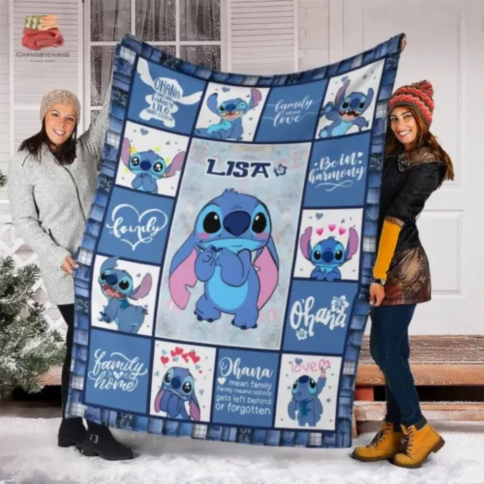 Personalized Name Cute Lilo And Stitch Fleece Blanket, Premium Blanket