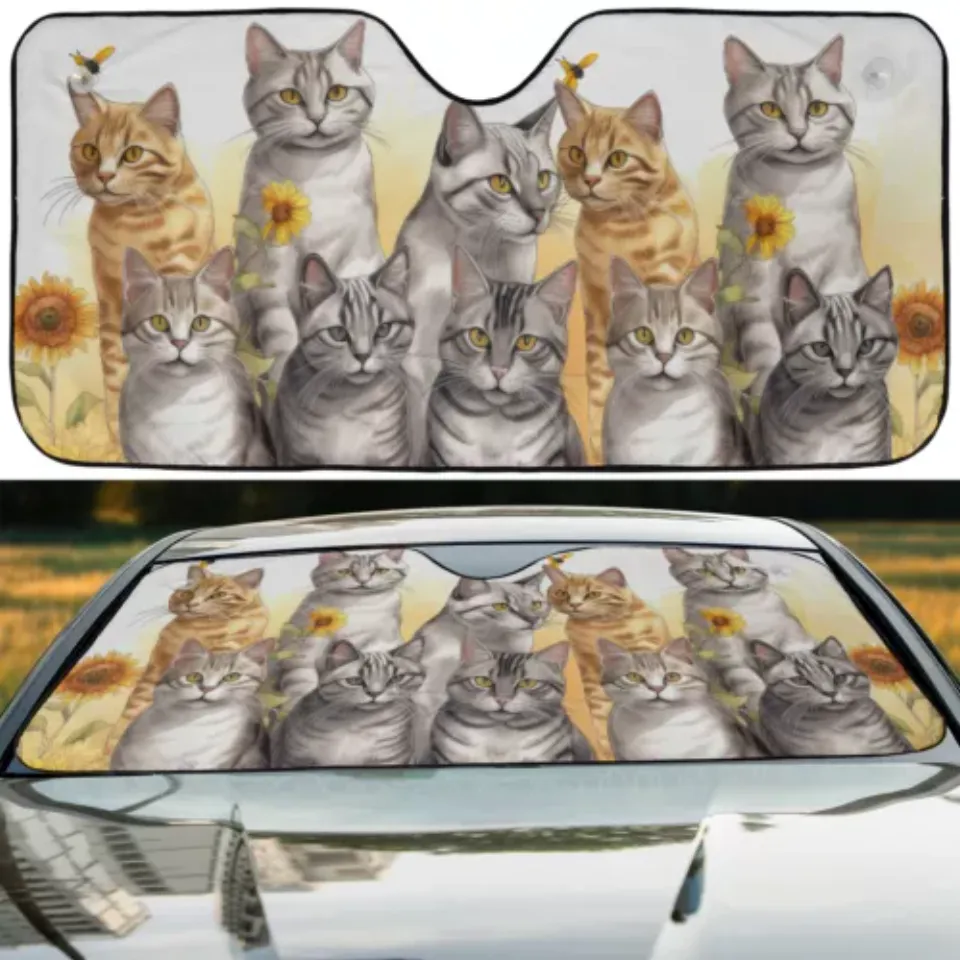 Cool Cats Friends Driving Sunflower Cat Lovers Car Windshield Sun Shade