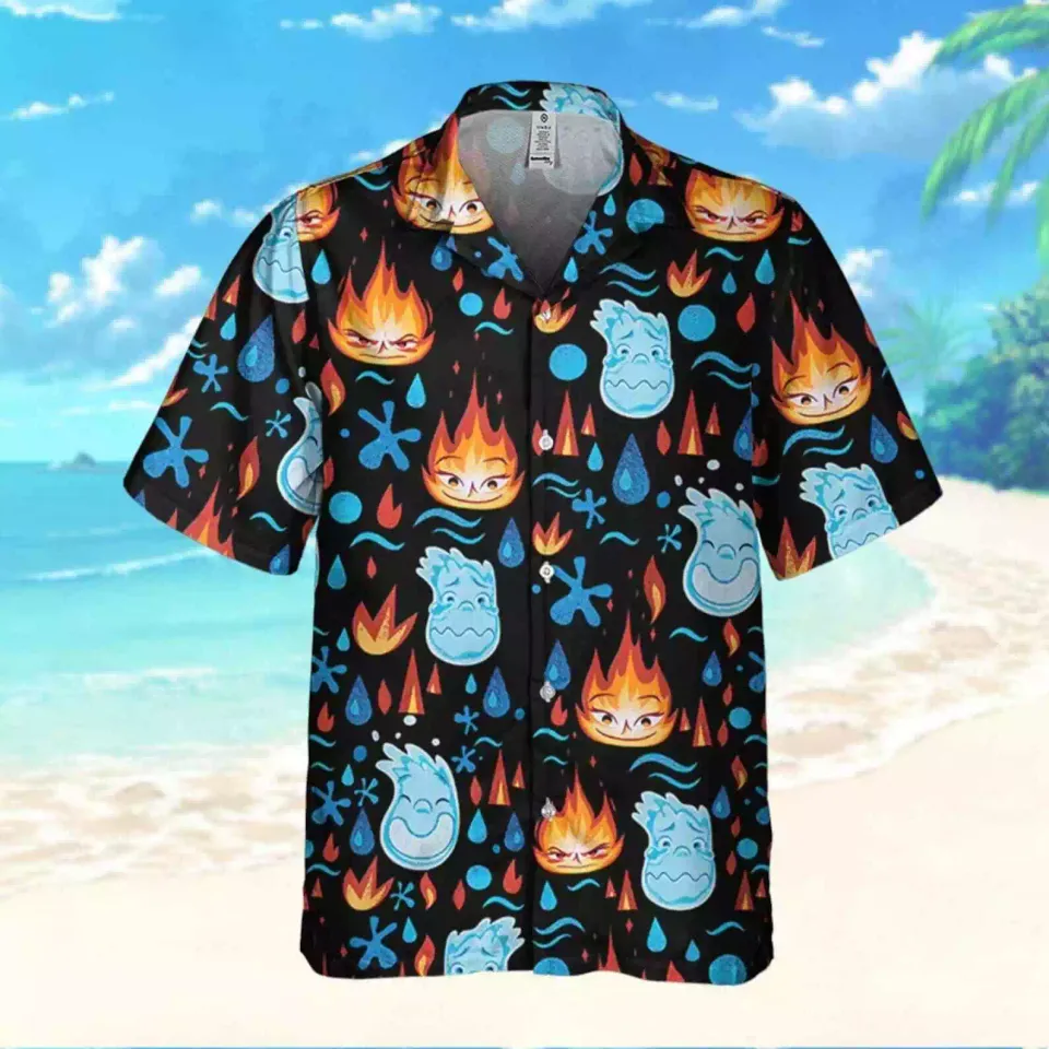 Disney Pixar Seamless Elemental Ember And Wade, Disney Hawaii Shirt Aloha Short