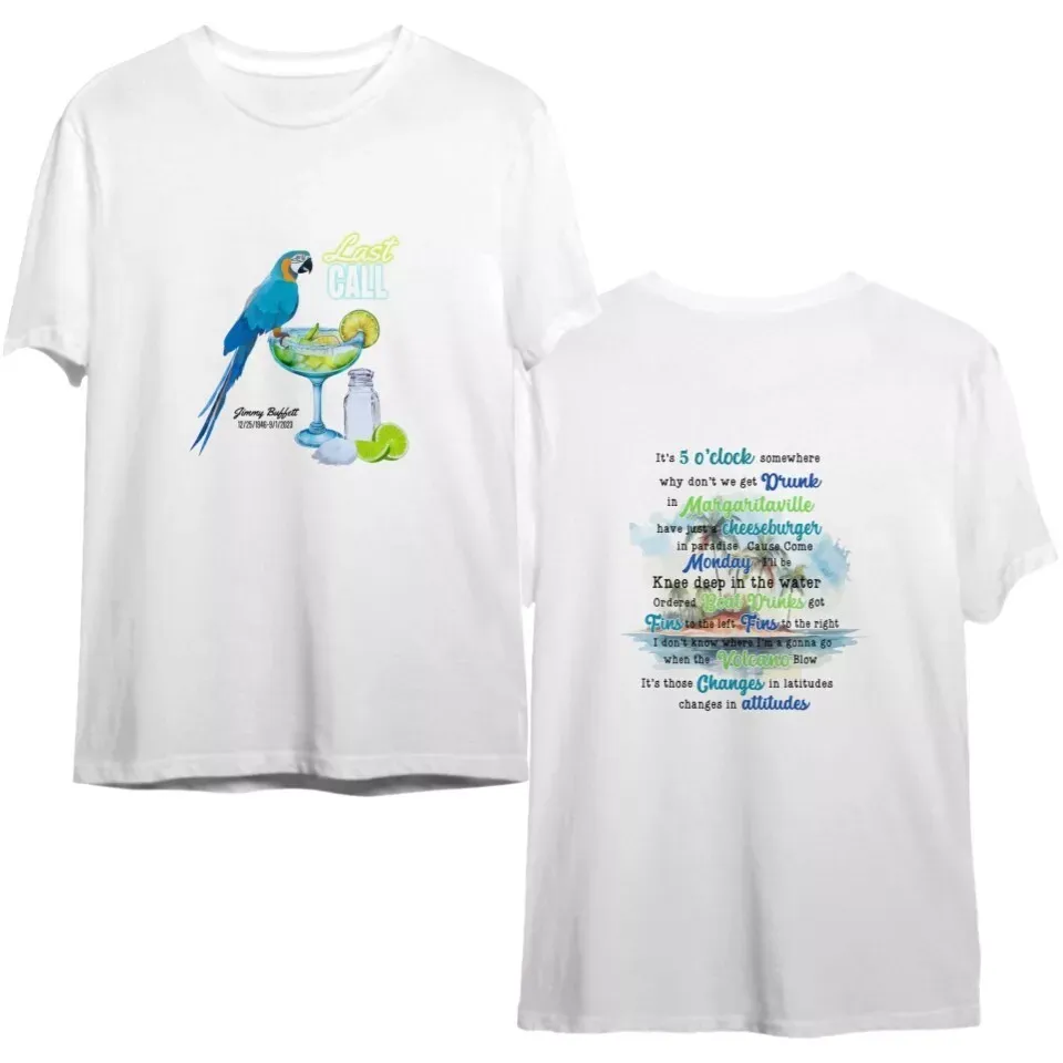 Jimmy Buffett Double Sided T Shirts with Lyrics, Parrothead Double Sided T Shirt