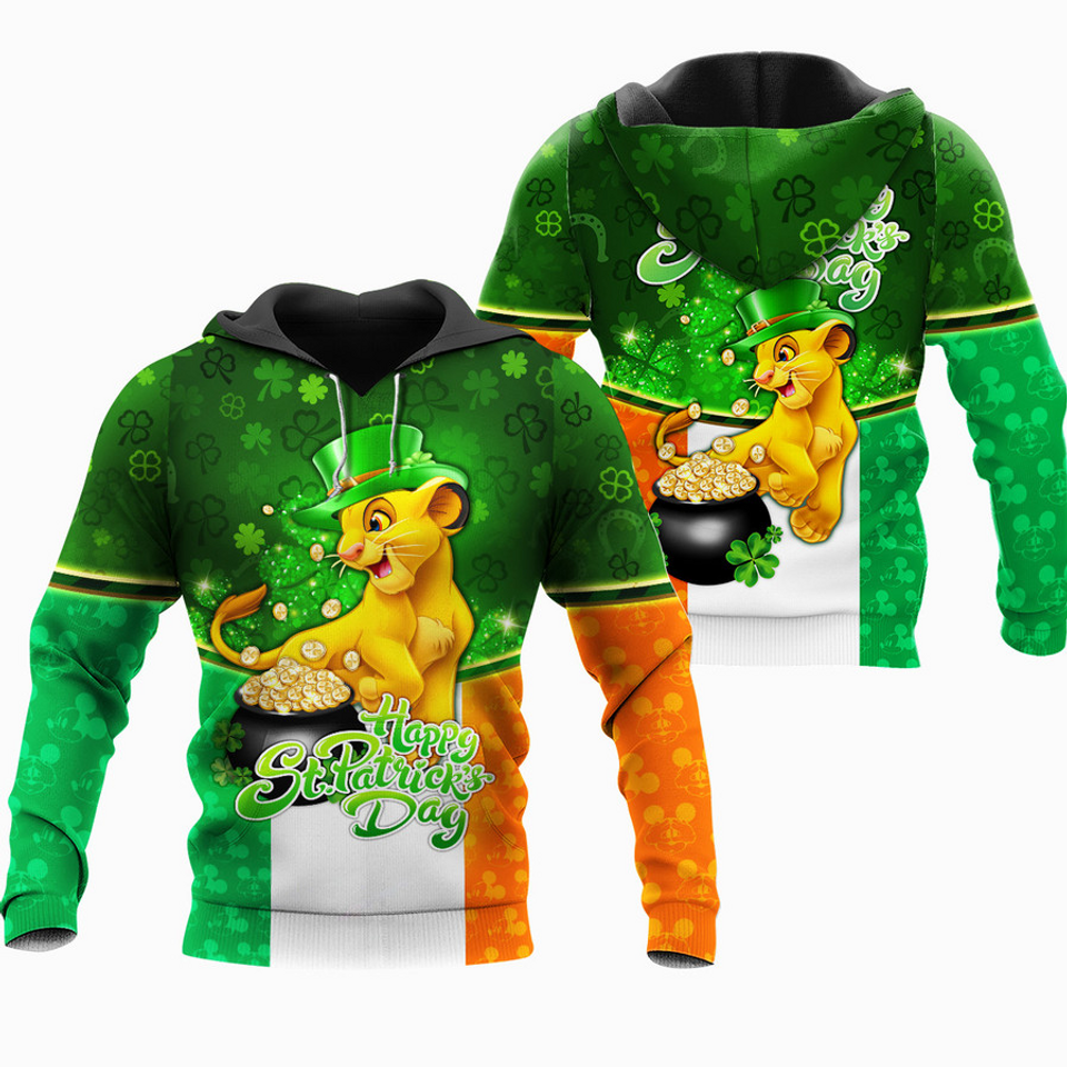 Happy St Patrick's Day Simba Green Shamrocks Gold Coins 3D Hoodie