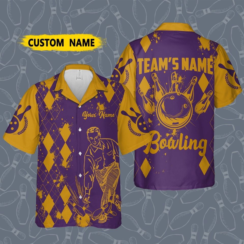 Personalize Custom Name Bowling Strike, Vintage Bowling Team Name Hawaiian Shirt