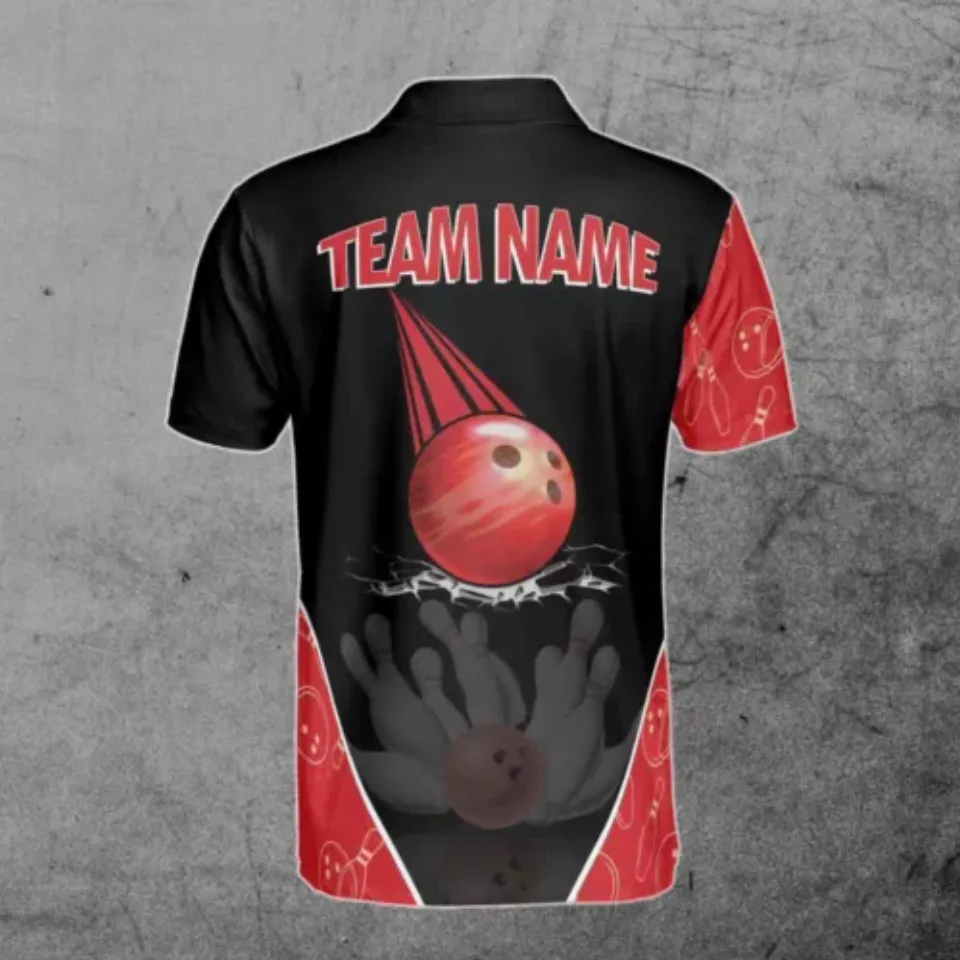 Custom Name Team Name Bowling Ball Men's Polo Shirt