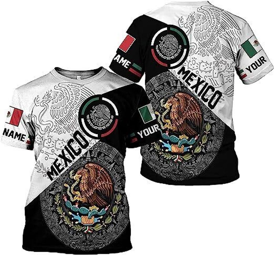 Custome Name Eagle Mexico Mexican Rooster Fighting T Shirt 3D