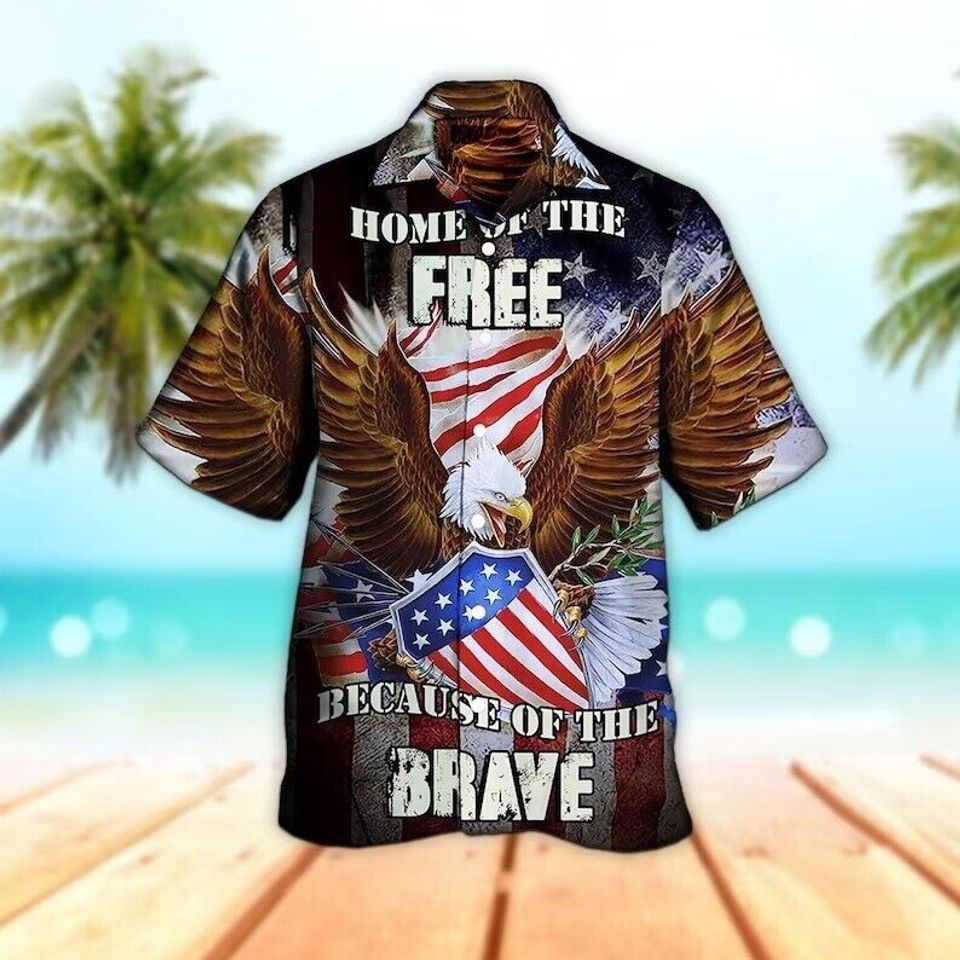 3D Printed Eagle American Flag Summer Casual Beach Hawaiian Shirt