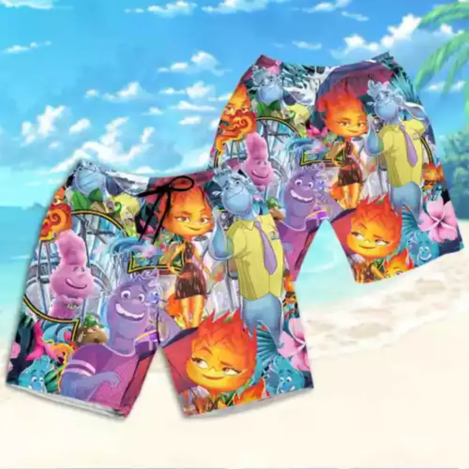Disney Pixar Elemental Tropical Summer Disney Button Up Hawaii Shirt Aloha Short