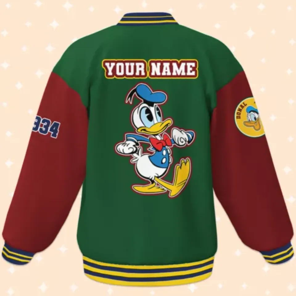 Personalize Disney Donald Duck Green Baseball Jacket, Custom Disney Jacket