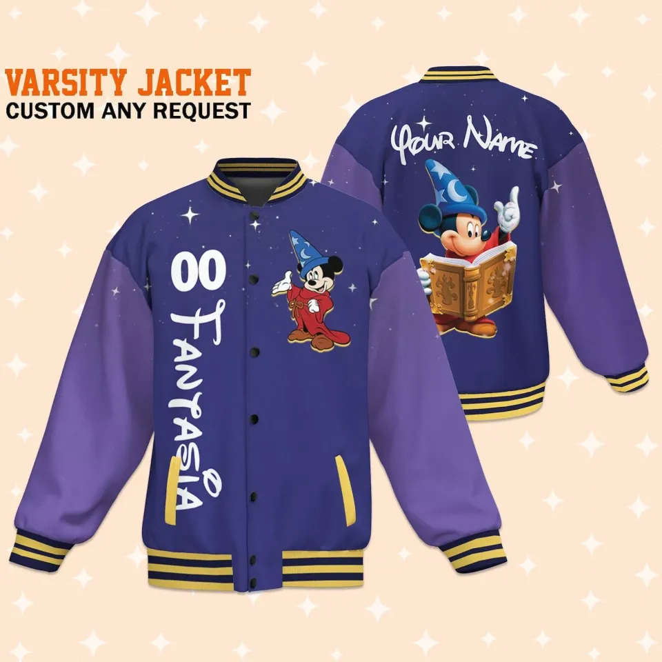 Custom Mickey Fantasia Baseball  Jacket, Adult Varsity Jacket, Personalized Disney