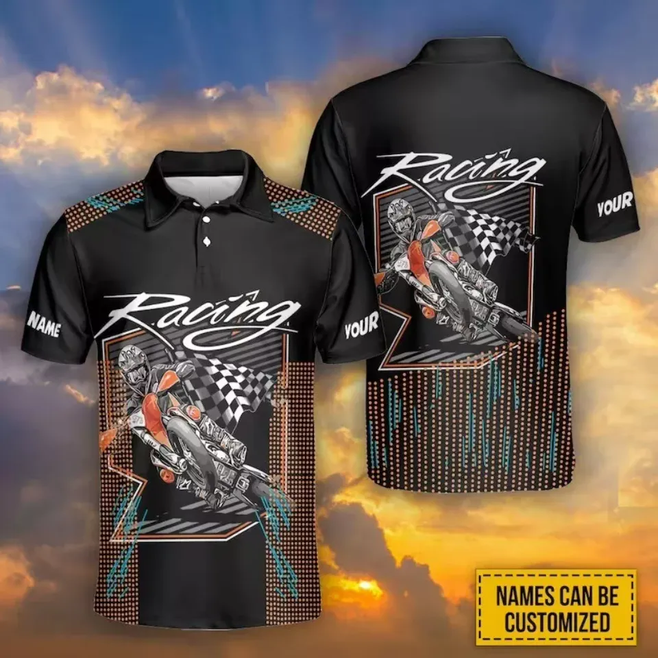 Customized Name Racing Flag Polo Shirt, Dirty Flag Polo, Racing Love Gifts