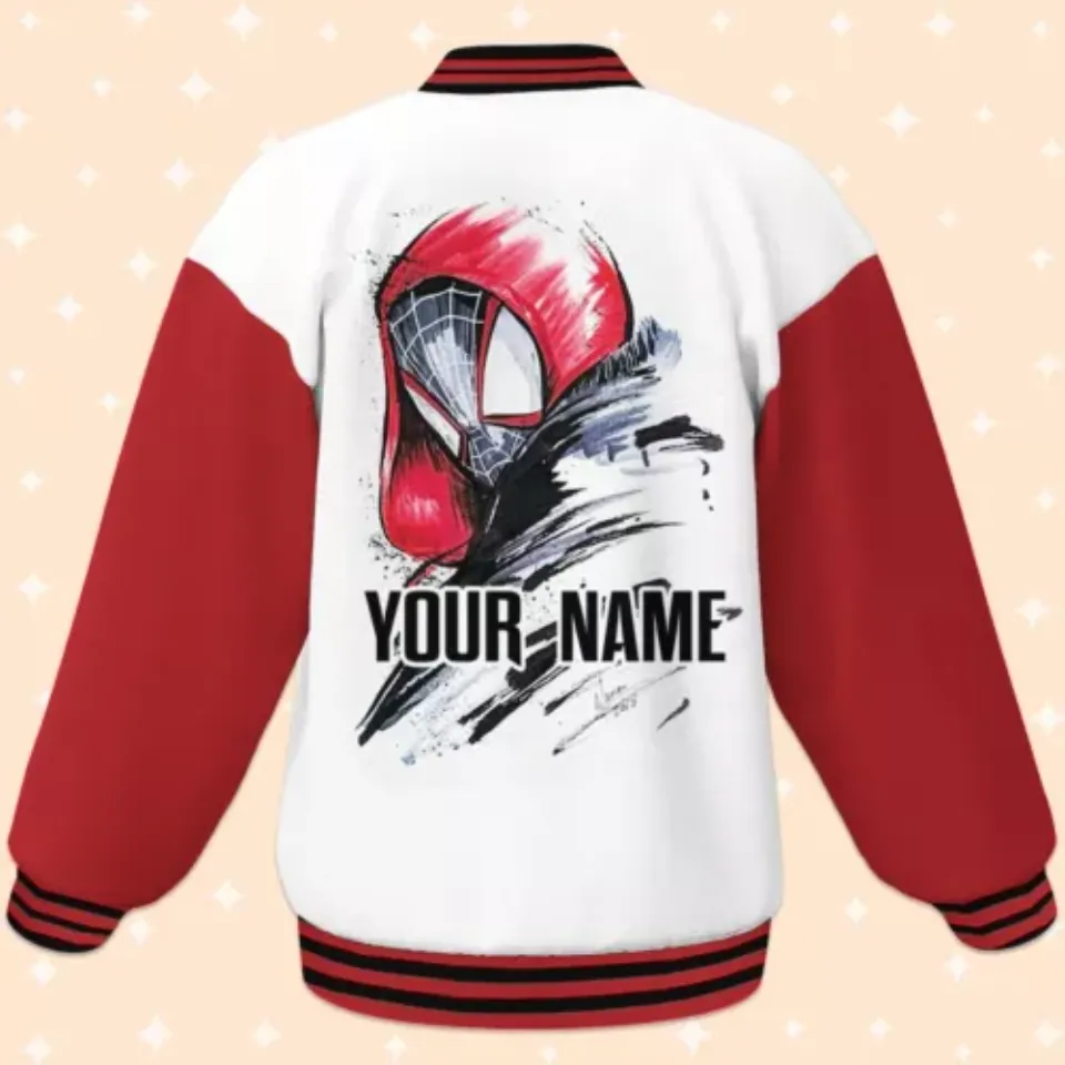 Custom Spiderman Miles Morales White Baseball Jacket, Adult Varsity Jacket