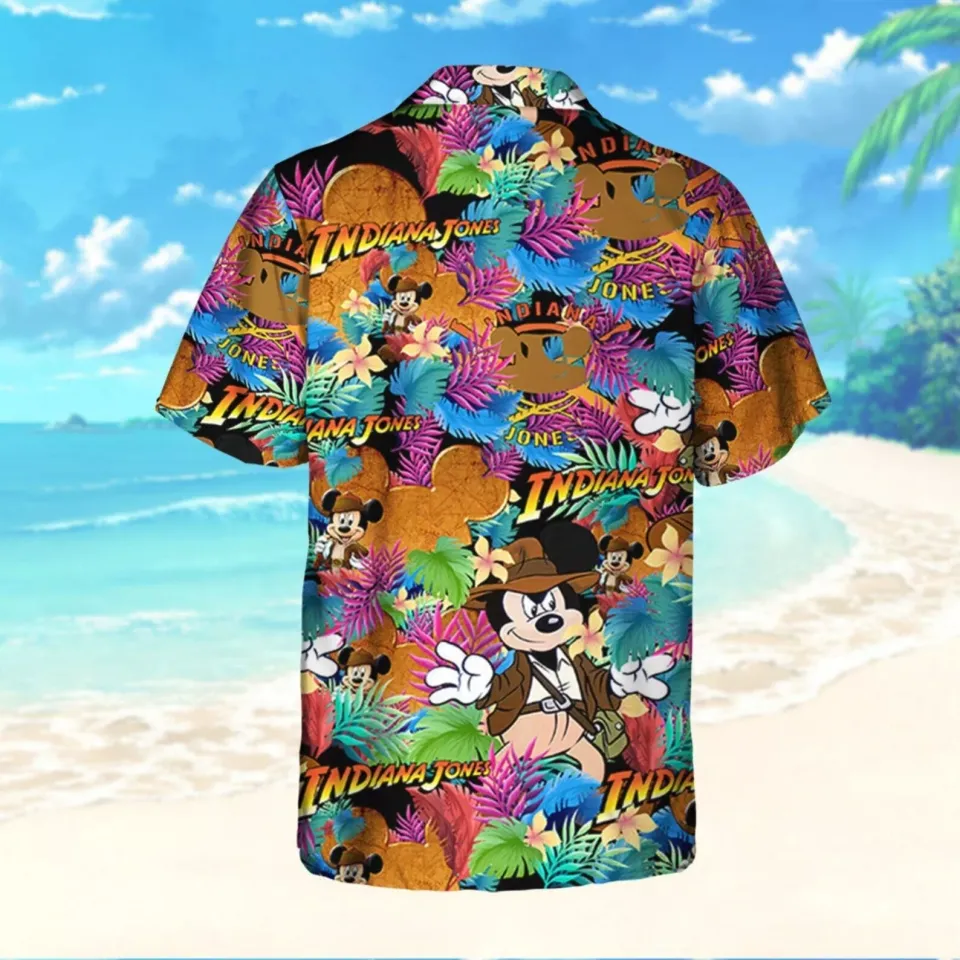 Disney Mickey Indiana Jones Summer Tropical Hawaii Shirt, Mickey Aloha Shirt