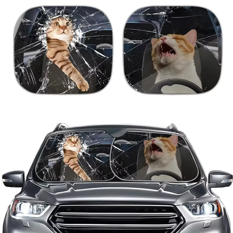 Funny Auto Sun Shade Two Cats Driver Print Car Front Window Sunshade
