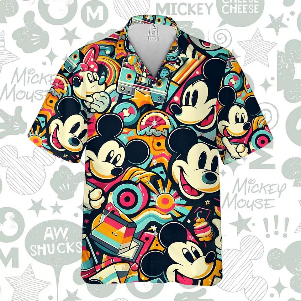 Retro Mickey Mouse Disney Cartoon Theme Colorful Hawaiian Shirt