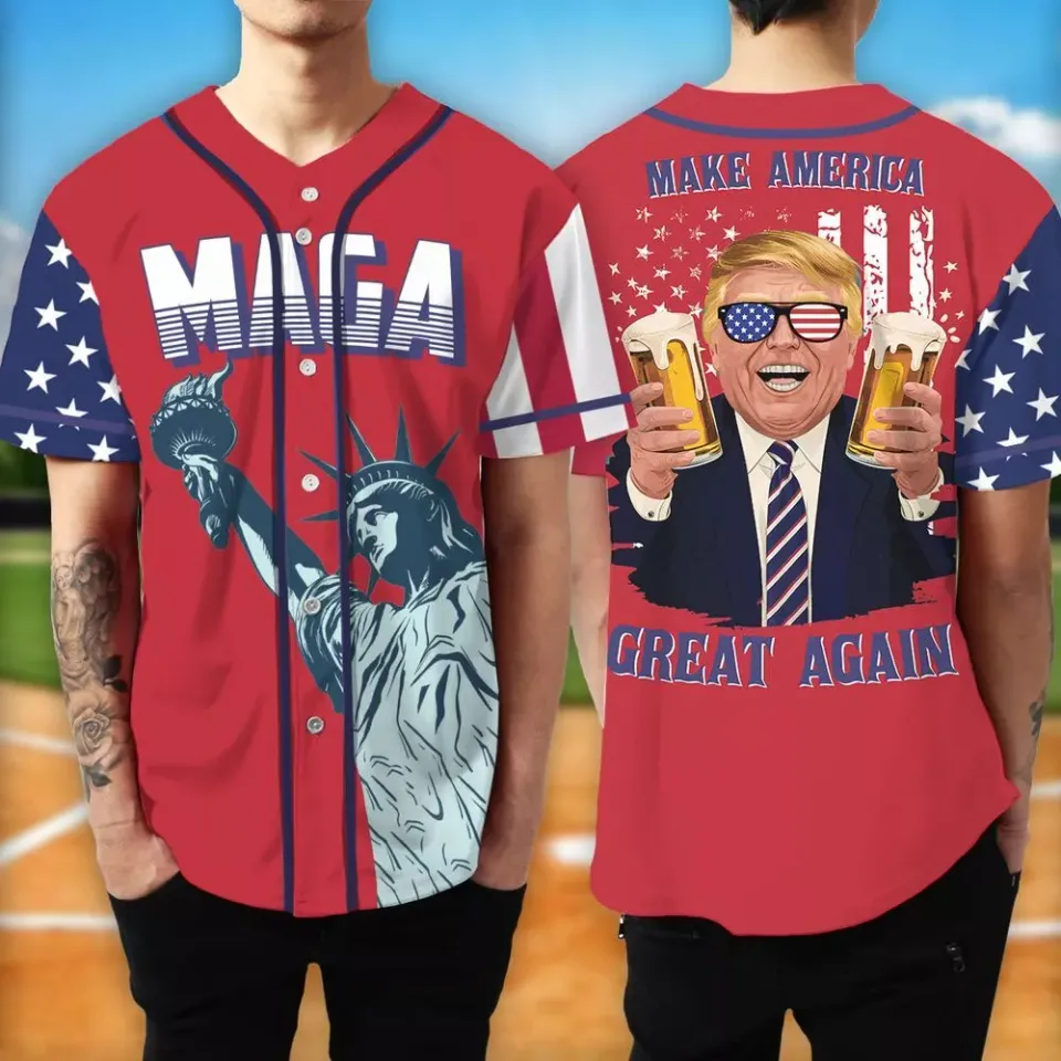 Beer Trump Make America Great Again Baseball Jersey 4th Of July Beer Lovers Tee