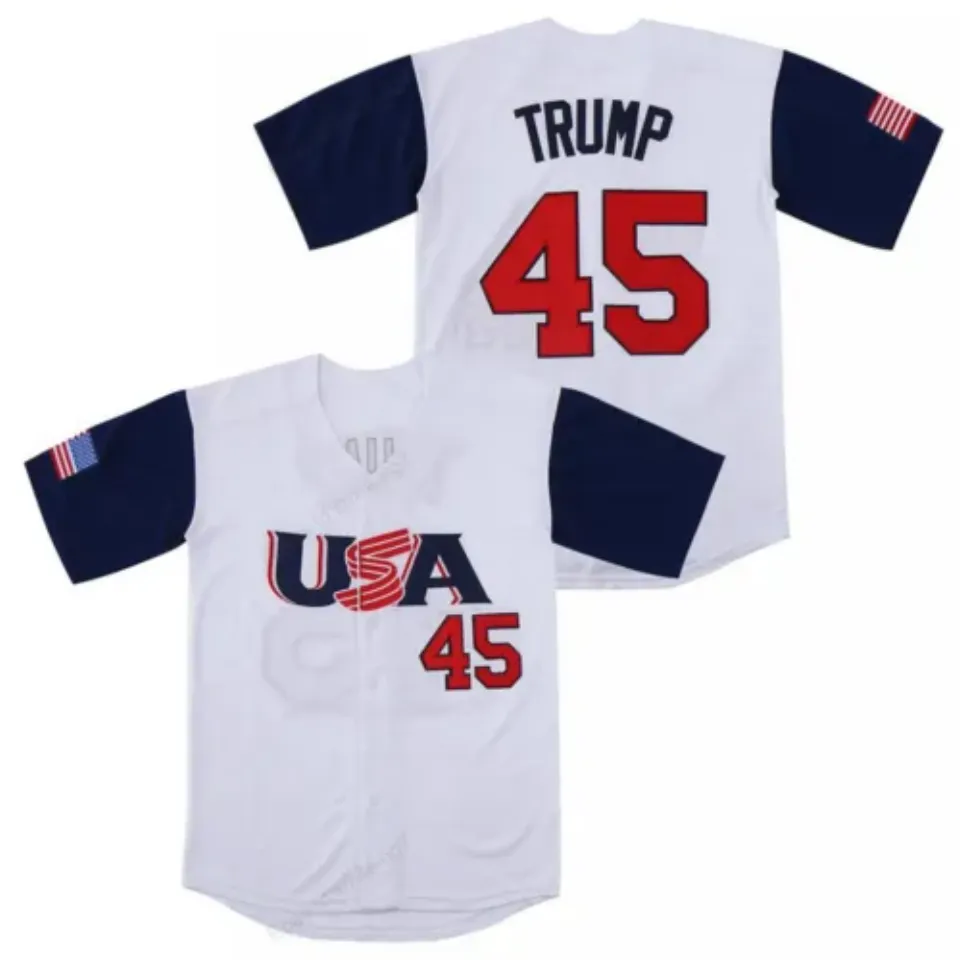 USA Team Trump #45 Baseball Jerseys Stitched White Anniversary Trump Gift