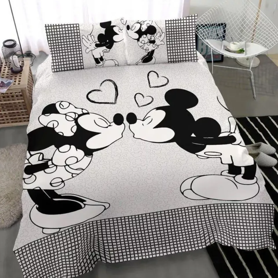Mickey Kissing Minnie I Love You Mouse Couple Romantic Love Bedding Set
