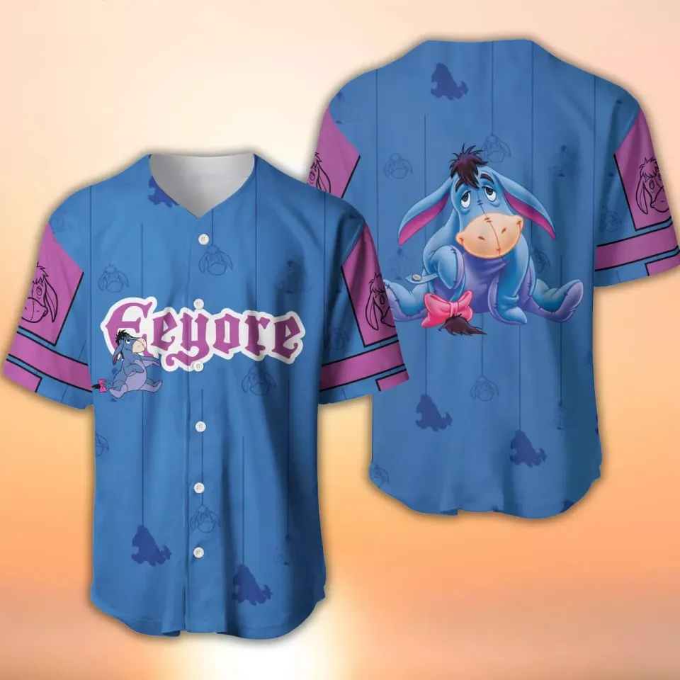 Eeyore Donkey Character Baseball Jersey, Baseball Shirt, Cartoon Baseball Jersey