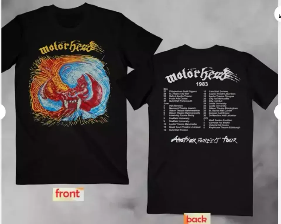 Perfect Motorhead 1983 Tour Another Vintage Tee T-Shirt Black Double Side