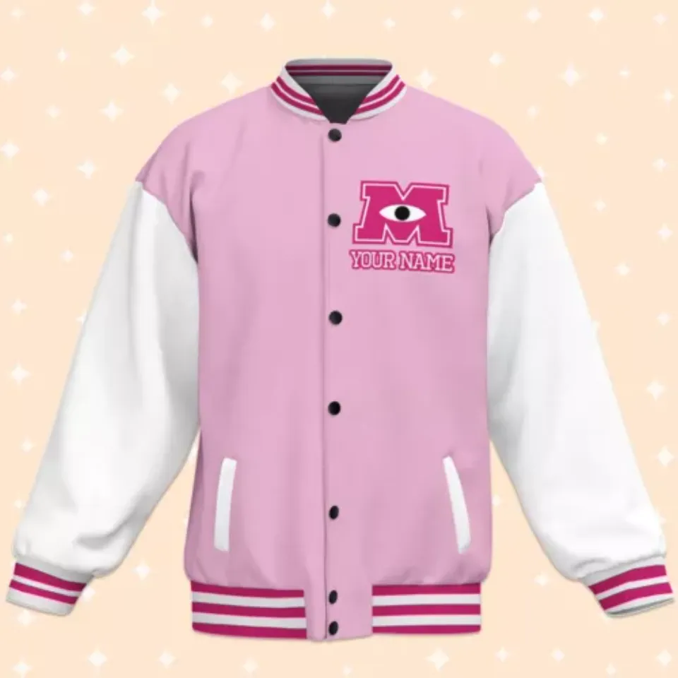 Custom Monster University PNK Basic Baseball Jacket, Baseball Outfit Disney gift