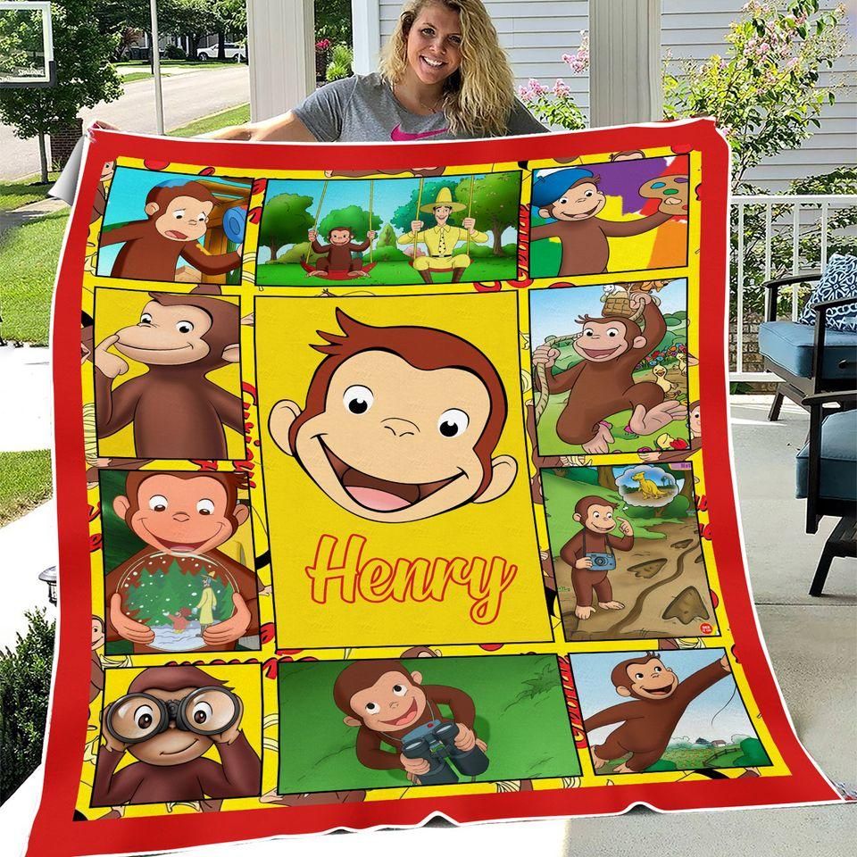Personalized Curious George Blanket, George Monkey Blanket, Curious George Gift For Birthday, Sofa Blanket