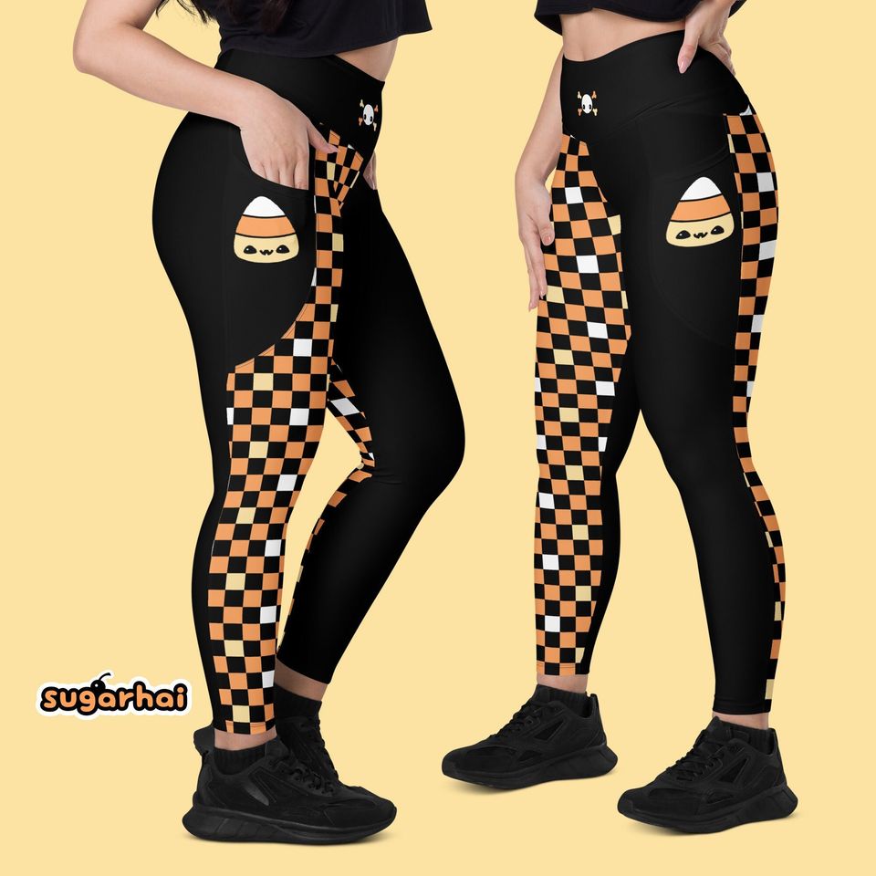 Halloween Leggings with Pockets, Candy Corn Details, Plus Sizes