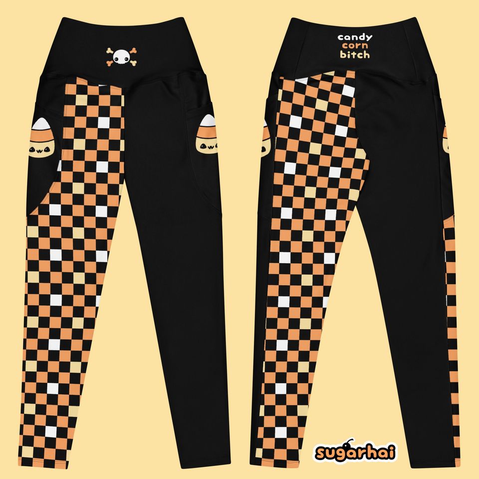 Halloween Leggings with Pockets, Candy Corn Details, Plus Sizes