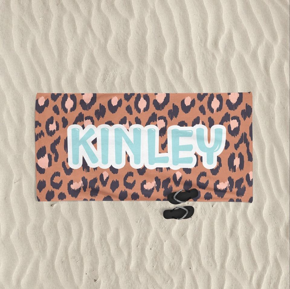 Personalized Monogram Beach Towel Leopard Print Towel Personalized Personalized Leopard Print Towel, Cheetah Print