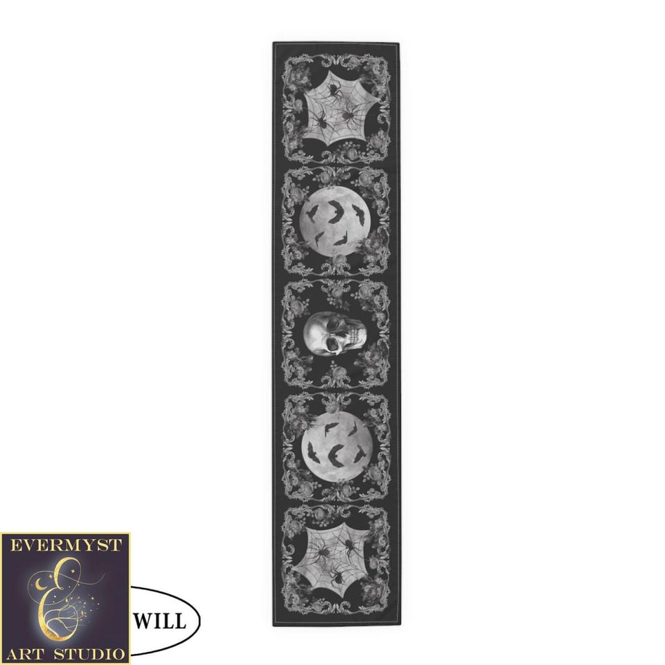 Gothic Skull Table Runner Victorian Vintage Glam Spooky Halloween Decor
