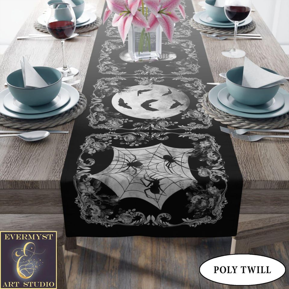 Gothic Skull Table Runner Victorian Vintage Glam Spooky Halloween Decor