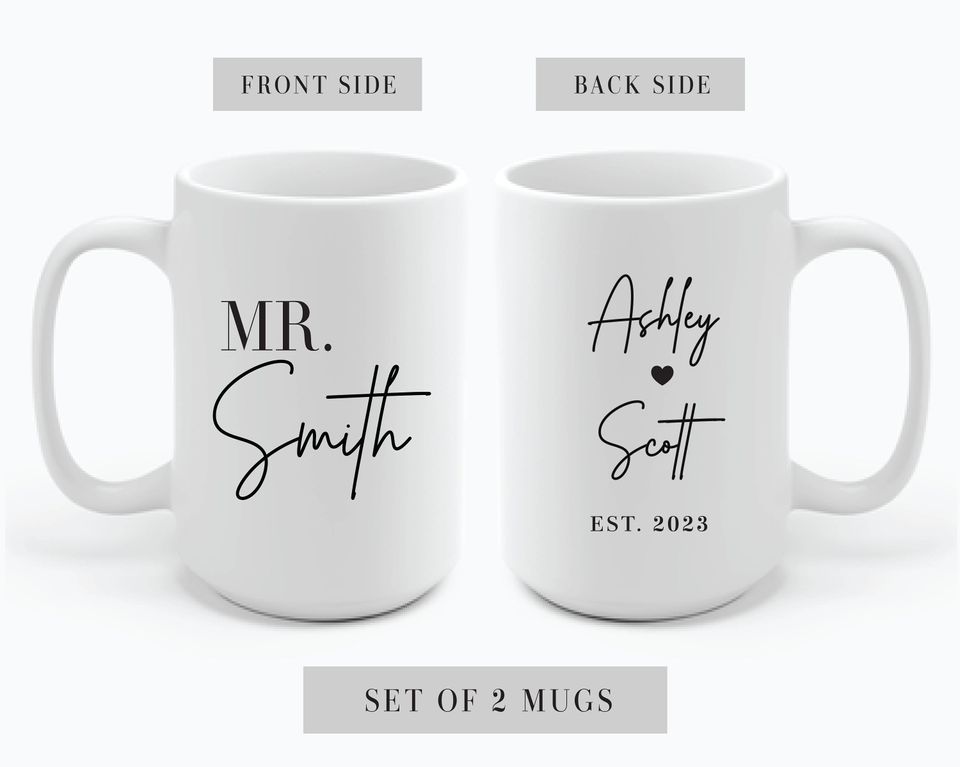 Personalized Wedding Mugs, Couples Ceramic Mugs